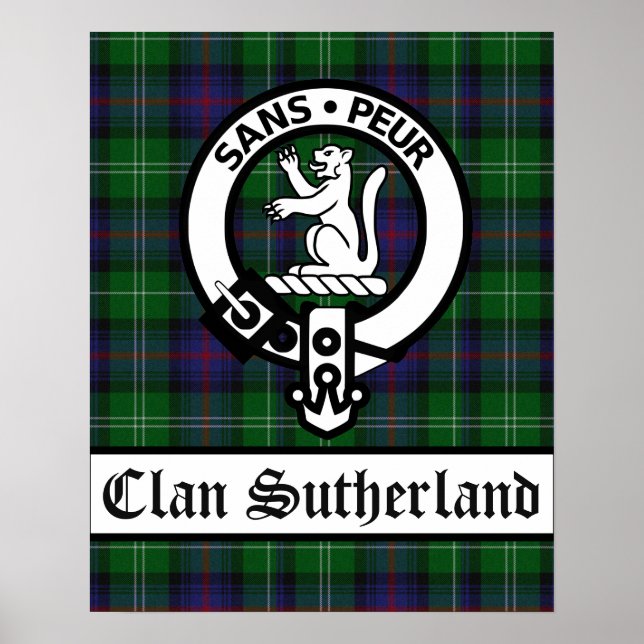 Clan Sutherland Crest Badge & Tartan Poster (Front)