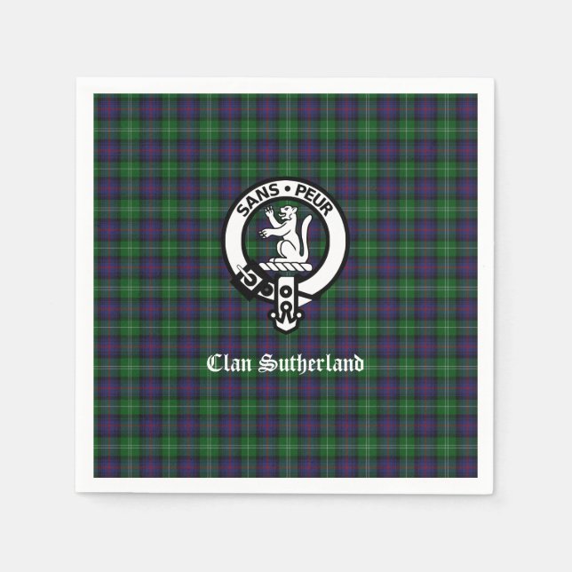 Clan Sutherland Crest & Tartan  Kitchen Towel Napkin (Front)