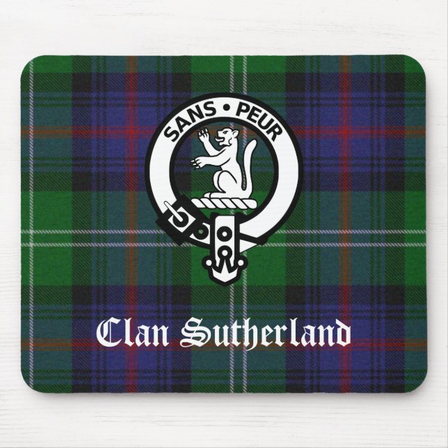 Clan Sutherland Crest & Tartan Mouse Pad (Front)