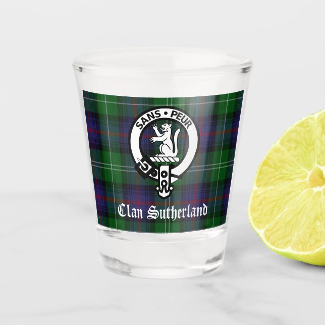 Clan Sutherland Crest & Tartan  Shot Glass (Front)