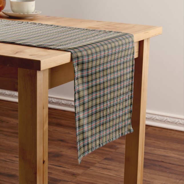 Clan Sutherland Tan and Black Ancient Tartan Short Table Runner (In Situ)