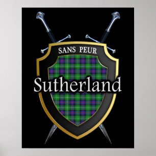 Clan Sutherland Tartan Scottish Shield & Swords Poster