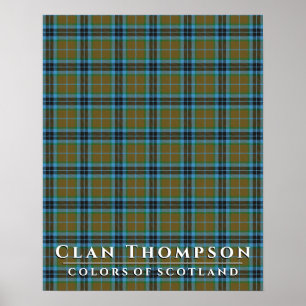 Clan Thompson Colors Scotland Blue Brown Tartan Poster