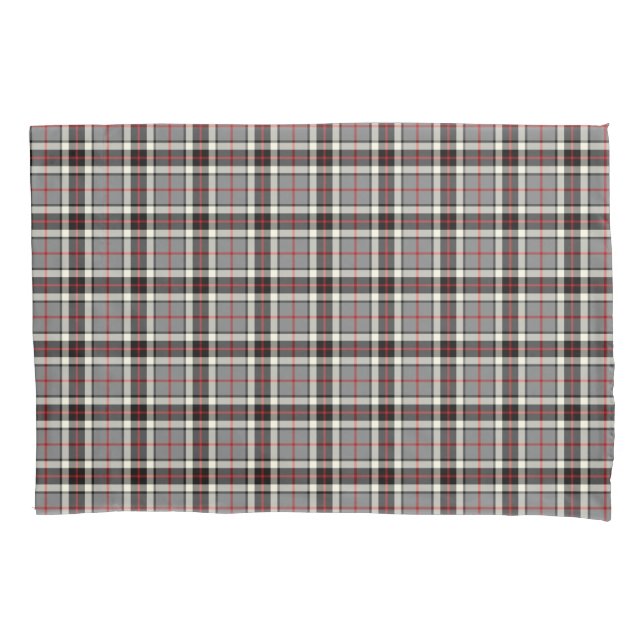 Clan Thompson Grey and Red Scottish Tartan Pillowcase (Front)