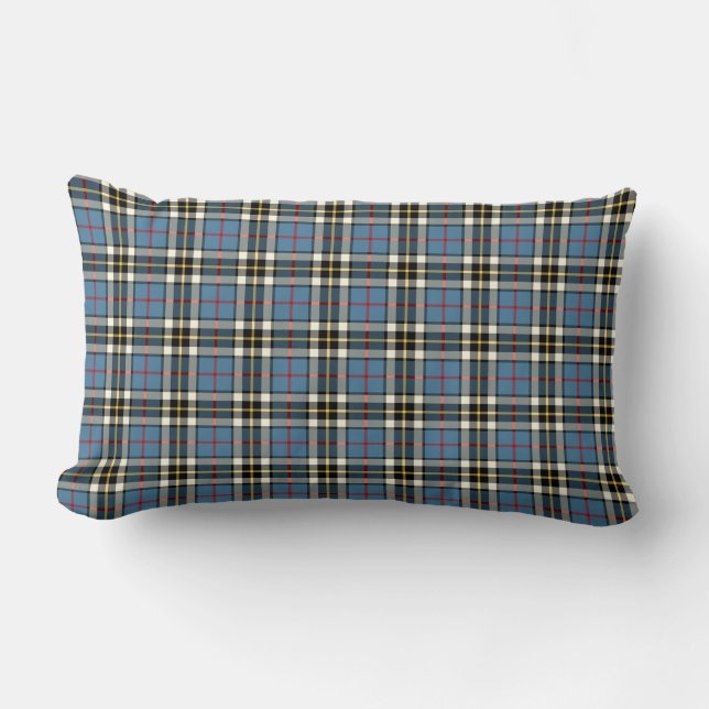 Clan Thompson Light Blue and Black Tartan Lumbar Cushion (Front)