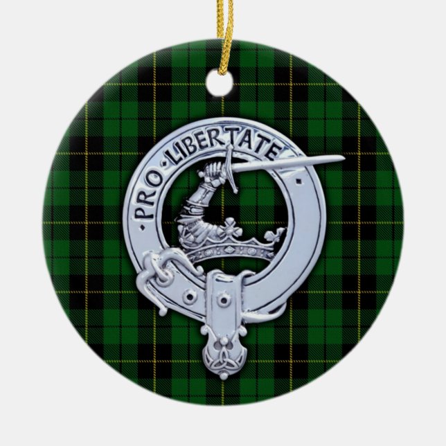 Clan Wallace Crest & Hunting Tartan Ceramic Tree Decoration (Front)