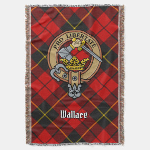 Clan Wallace Crest over Tartan Throw Blanket