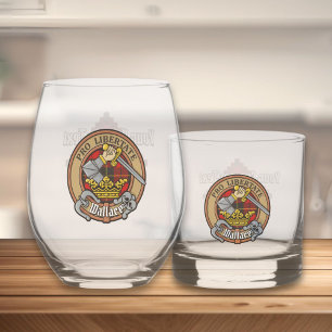 Clan Wallace Crest over Tartan Whiskey Glass