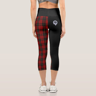 Clan Wallace Crest & Tartan / Black Capri Leggings