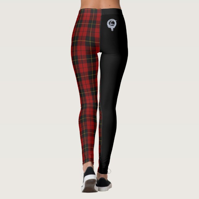 Clan Wallace Crest & Tartan / Black Leggings (Back)