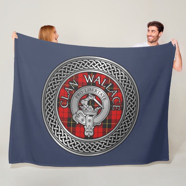 Clan Wallace Crest & Tartan Knot Fleece Blanket (In Situ)