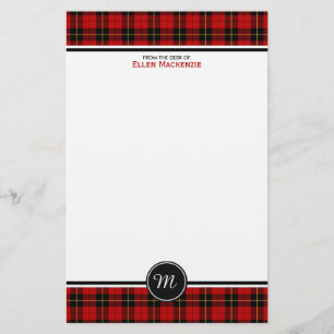 Clan Wallace Tartan Classic Red Plaid Monogram Stationery