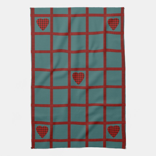 Clan Wallace Tartan Heart Pattern Tea Towel (Vertical)