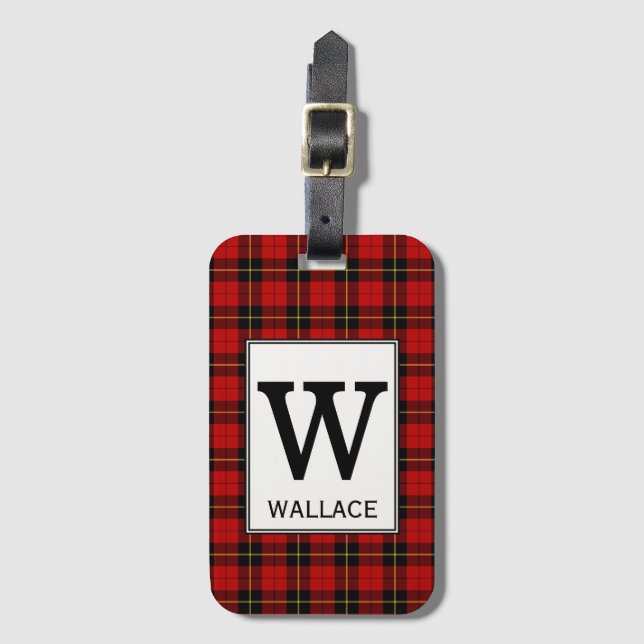 Clan Wallace Tartan Monogrammed Luggage Tag (Front Vertical)