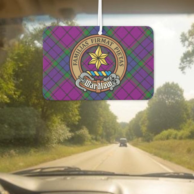 Clan Wardlaw Crest over Tartan Car Air Freshener (Creator Uploaded)
