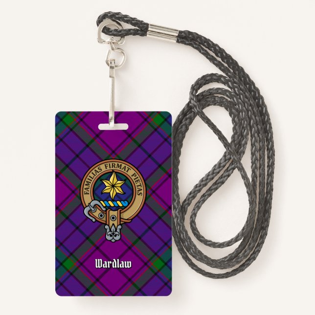 Clan Wardlaw Crest over Tartan ID Badge (Front with Lanyard)