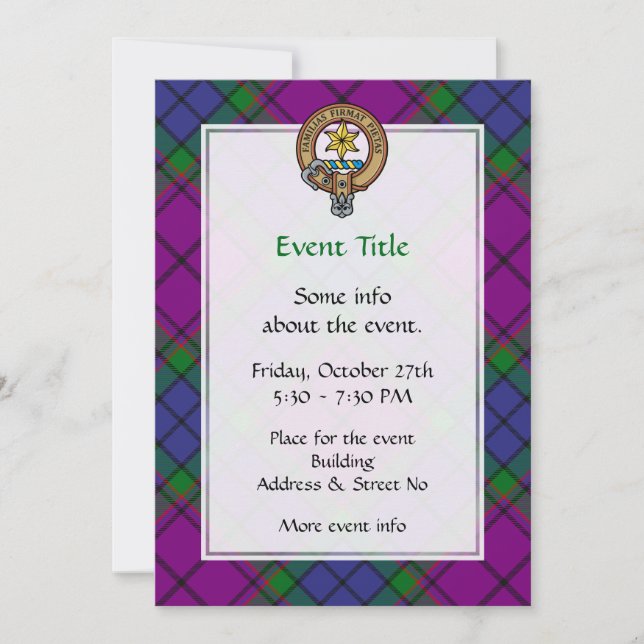 Clan Wardlaw Crest over Tartan Invitation (Front)