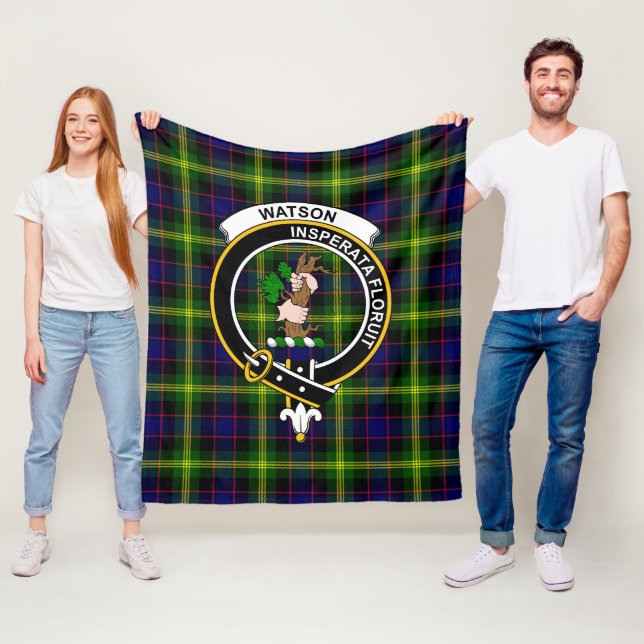 Clan Watson Modern Tartan Plaid Fleece Blanket (In Situ)