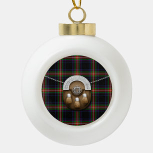 Clan Watt Tartan And Sporran Ceramic Ball Christmas Ornament