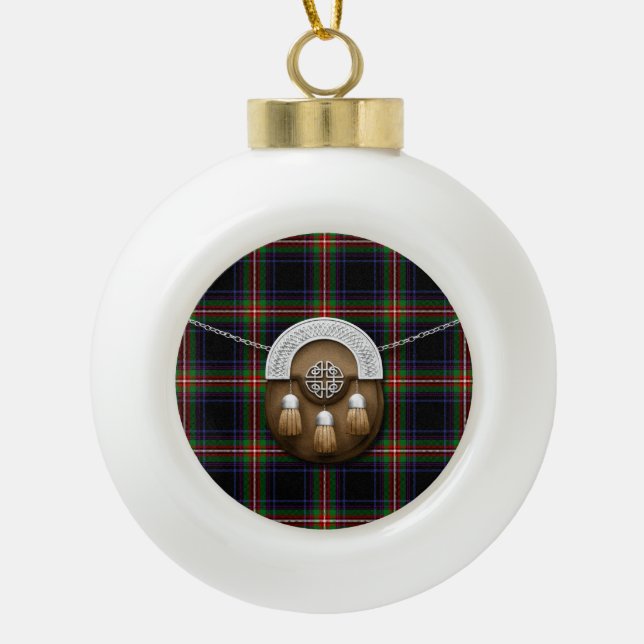 Clan Watt Tartan And Sporran Ceramic Ball Christmas Ornament (Front)