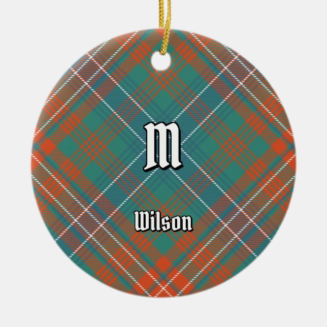 Clan Wilson Ancient Tartan Ceramic Tree Decoration (Front)