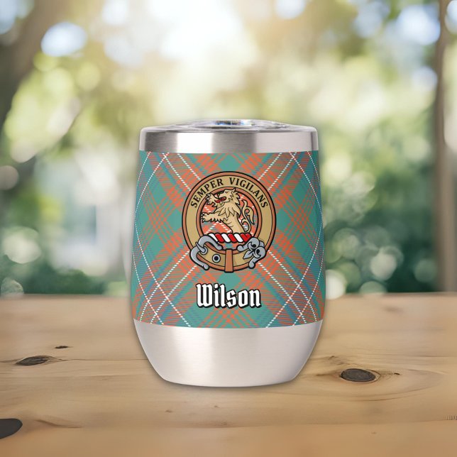 Clan Wilson Crest over Ancient Tartan (Creator Uploaded)