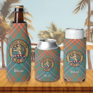 Clan Wilson Crest over Ancient Tartan Bottle Cooler