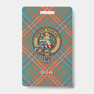 Clan Wilson Crest over Ancient Tartan ID Badge