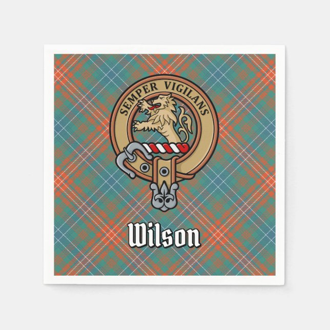Clan Wilson Crest over Ancient Tartan Napkin (Front)