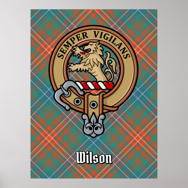 Clan Wilson Crest over Ancient Tartan Poster (Front)