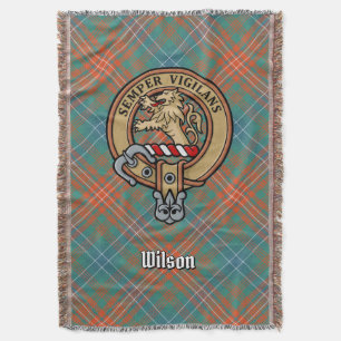 Clan Wilson Crest over Ancient Tartan Throw Blanket
