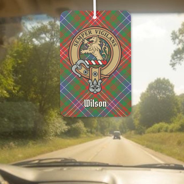 Clan Wilson Crest over Modern Tartan Car Air Freshener (Creator Uploaded)