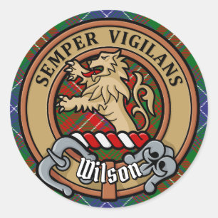 Clan Wilson Crest over Modern Tartan Classic Round Sticker