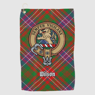Clan Wilson Crest over Modern Tartan Golf Towel
