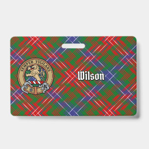 Clan Wilson Crest over Modern Tartan ID Badge
