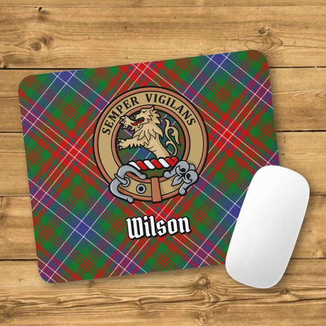 Clan Wilson Crest over Modern Tartan Mouse Pad (Creator Uploaded)