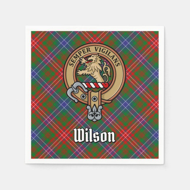Clan Wilson Crest over Modern Tartan Napkin (Front)