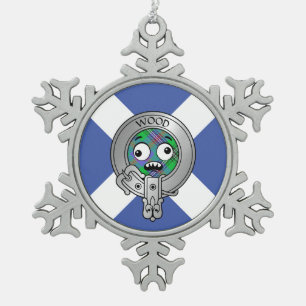 Clan Wood Crest & Dress Tartan Snowflake Pewter Ch Christmas Ornament
