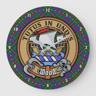 Clan Wood Crest over Tartan Large Clock