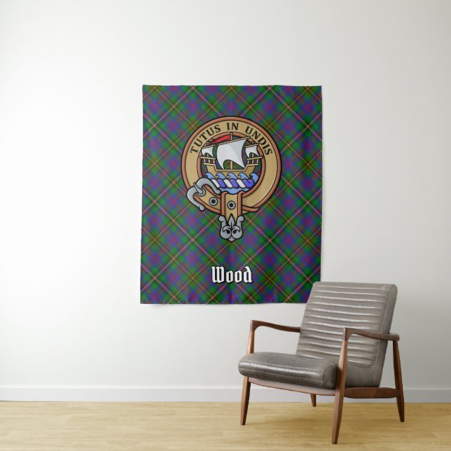 Clan Wood Crest over Tartan Tapestry (In Situ)