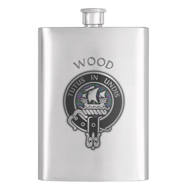 Clan Wood Crest & Tartan Flask (Front)