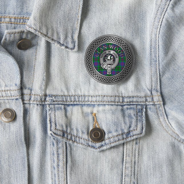 Clan Wood Crest & Tartan Knot 6 Cm Round Badge (In Situ)