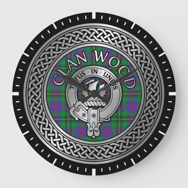 Clan Wood Crest & Tartan Knot Large Clock (Front)