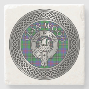 Clan Wood Crest & Tartan Knot Stone Coaster
