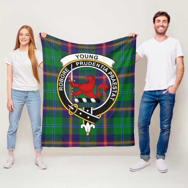 Clan Young Modern Tartan Plaid Fleece Blanket (In Situ)