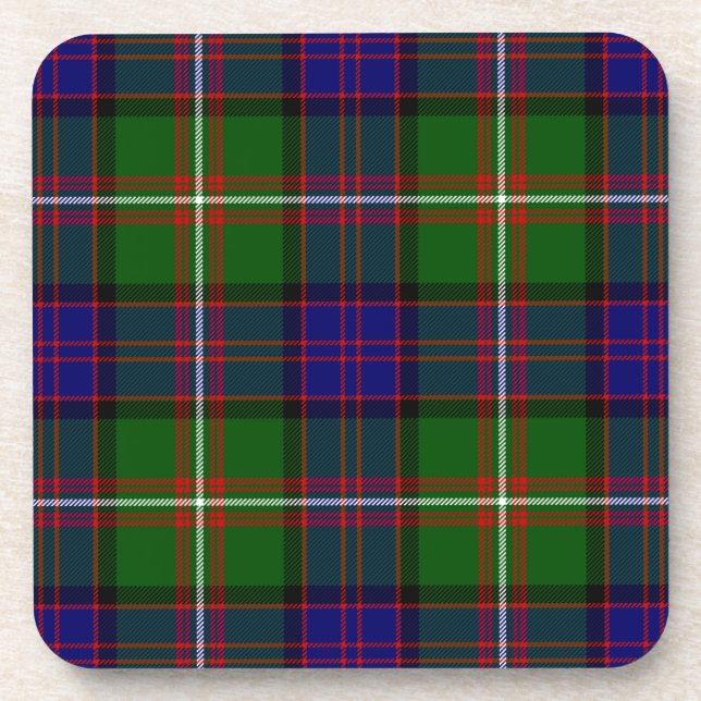 Clanranald tartan blue green plaid coaster (Front)
