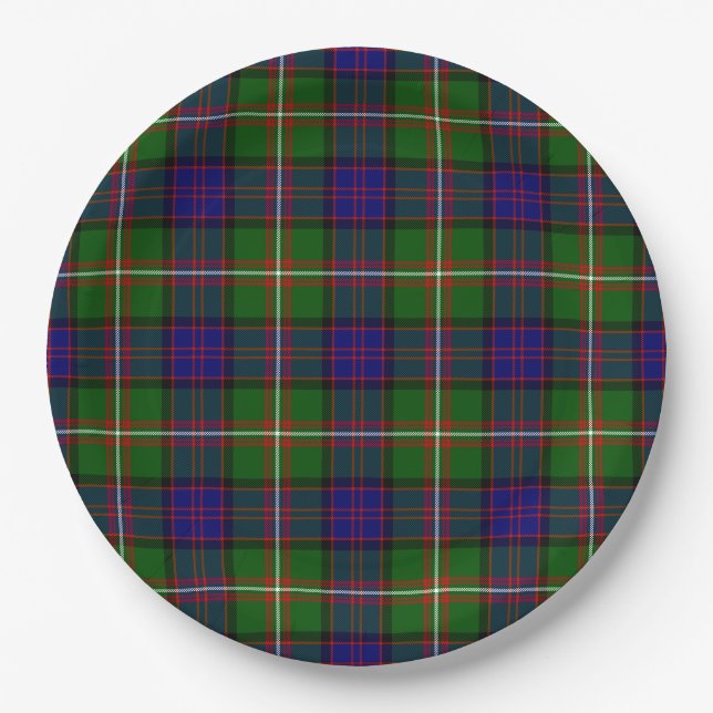 Clanranald tartan blue green plaid paper plate (Front)
