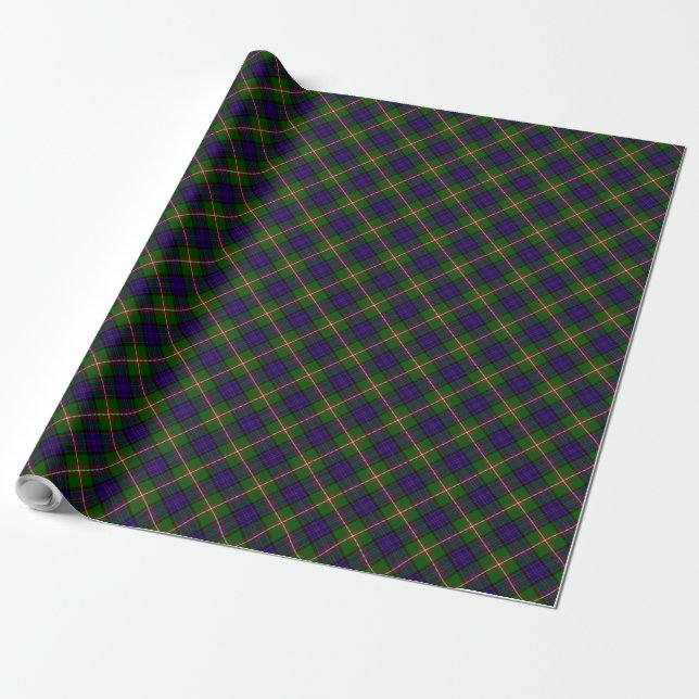 Clanranald tartan blue green plaid wrapping paper (Unrolled)