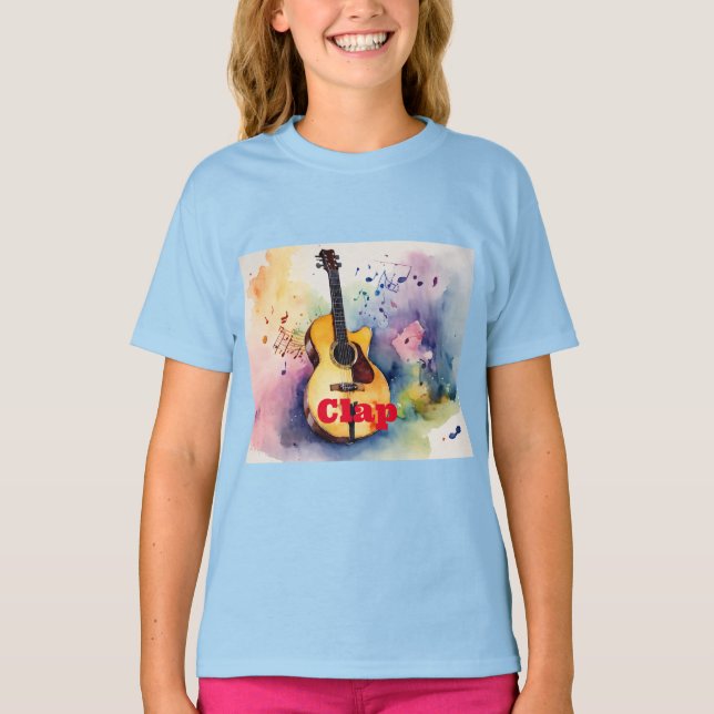"Clap 'n' Strum: Light Blue Kids' Musical Tee" T-Shirt (Front)