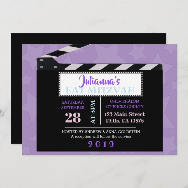 CLAPBOARD Bat Mitzvah Invitation (Front/Back)